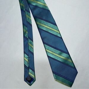 Ted Baker London 100% Silk Tie Made In USA Blue Gold Green Business Office